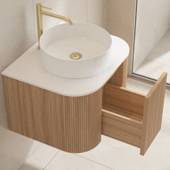 Bathroom Vanity Unit  Acacia Wood Melamine 60x36cm - Round Ceramic Basin (3B)