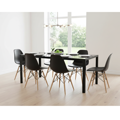 Set Dining Black Table Tempered Glass + 6 Chairs