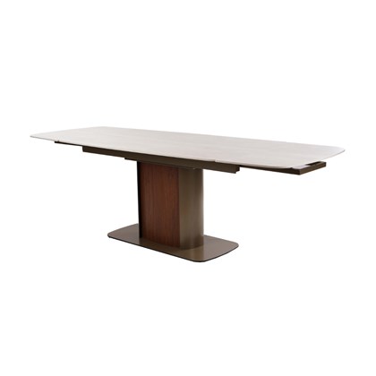Extendable Ceramic Table – White Cave Stone & Walnut