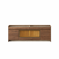 Console Table – Walnut & Travertine