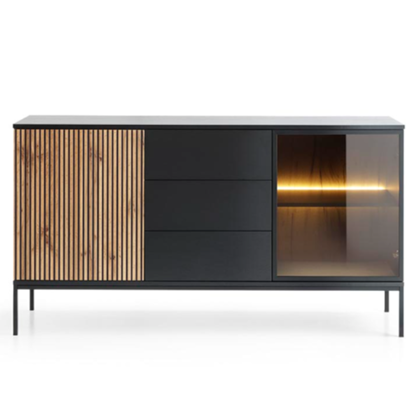Sideboard Showcase 3 Doors - Wotan Oak and Black
