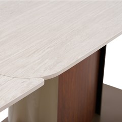 Extendable Ceramic Table – White Cave Stone & Walnut