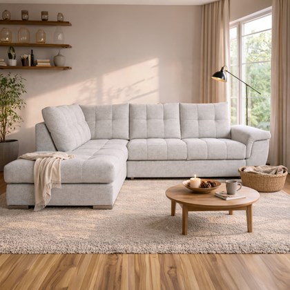 Sofa 3-Seater with Pull-Out Bed & Left Storage – Pale Grey