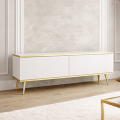 TV Unit with Gold Legs – White