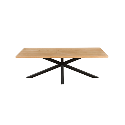 Rectangular Oak Veneer Dining Table with Black Metal Cross Legs – 220 cm
