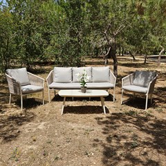 Outdoor Rope Sofa Set Of 4 - Taupe & Beige
