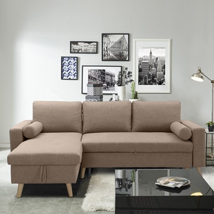 Corner Sofa Bed with Storage - Light Brown