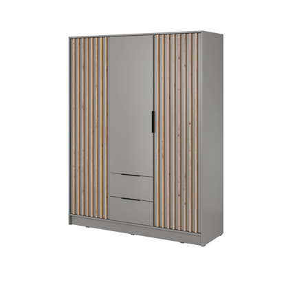 Wardrobe 3 Doors 2 Drawers – Oak & Grey