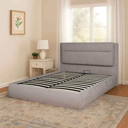 Upholstery Bed with Gaslift 160 x 200 cm - Warm Grey