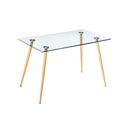 Rectangular Dining Glass Table - Wood Finish