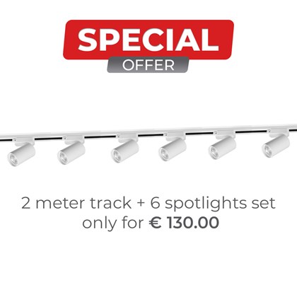 Complete Set of 2 Meter Track With 6 Spotlights White