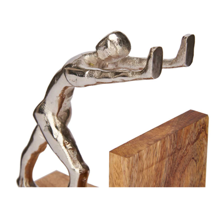 Silver Decorative Figure Bookends – Silver & Natural Wood