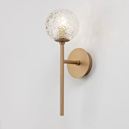 Wall Lamp Clear Structured Glass with  Brass