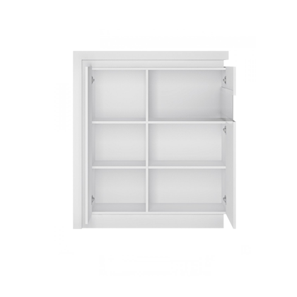 Low Display Cabinet 2 Doors – White Alpine & White Glass