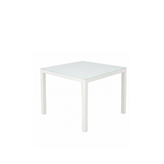 Dining Set - White Aluminium & Glass Table 100x100x74 + 4 White Dining Chairs
