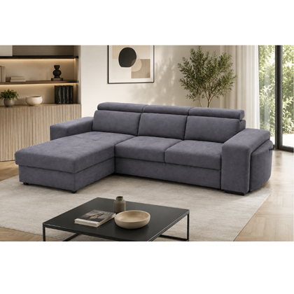 3 Seater Corner Sofa with Pull-Out Footrest  (Left) - Dark Grey