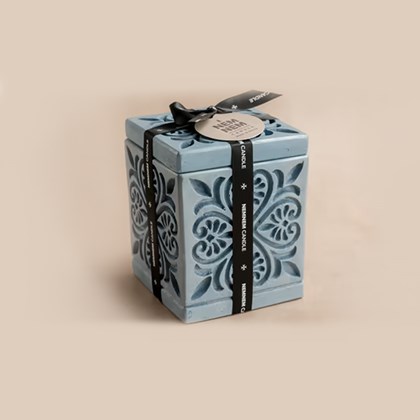 Large Cube Jar Maltese Heart Blue Creme Caramel