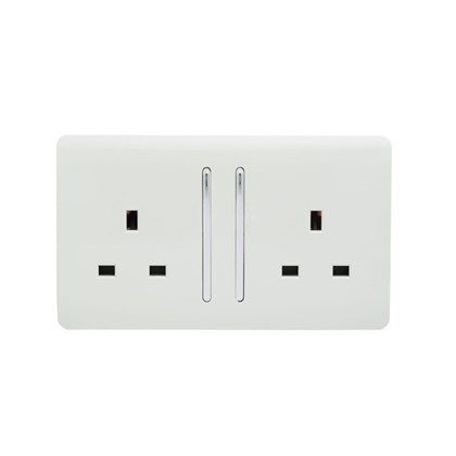 Trendi 2 Gang Modern Glossy Screwless 13 Amp Long Socket Plug White