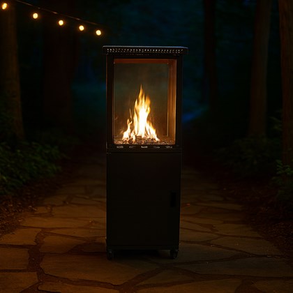 Square Fire Pit with Glass Top – Matt Black
