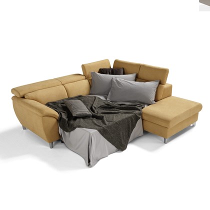 L-Shape Sofa Bed Adjustable Headrests and Container Pouff