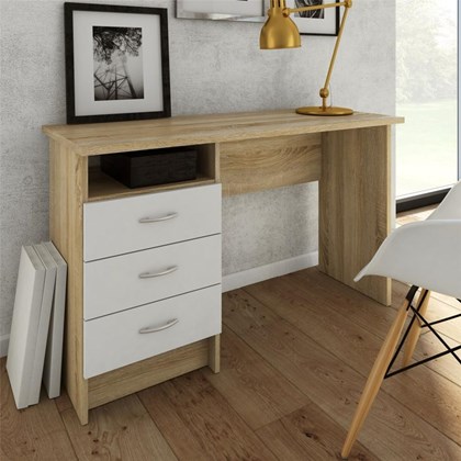 White Function Plus Desk with 3 Drawers