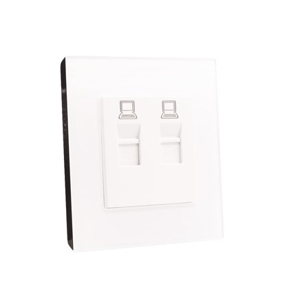 2 Gang PC Outlet White Temp Glass