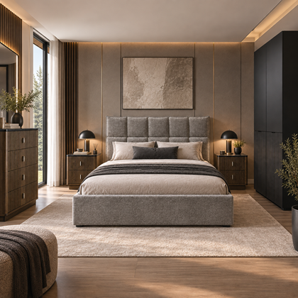 Bedroom Set 160x200- Dark Walnut, Black & Light Grey