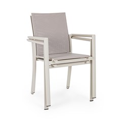 Outdoor Chair with Armrests In Aluminium and Textilene in Taupe