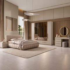 Bedroom Set 200x180cm - Cream & Dark Walnut