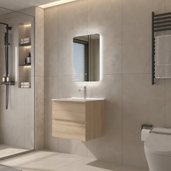 Bathroom Vanity Unit Oak/White - Integrated Ceramic Basin 61x54cm