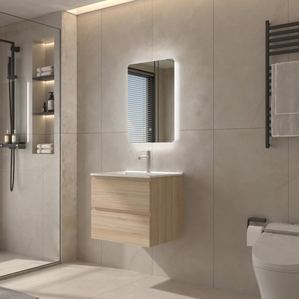 Bathroom Vanity Unit Oak - Integrated Ceramic Basin 61x54cm
