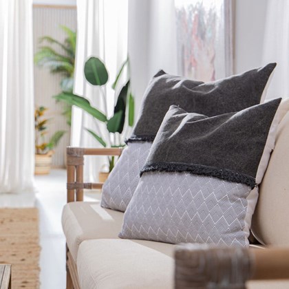 Grey-White Cotton Cushion 60x60cm