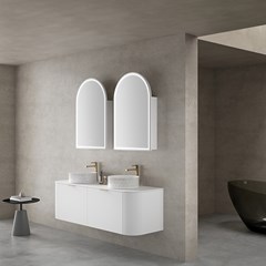Bathroom Vanity Unit Matt White 150x41cm - White Porcelain Slab (5B)
