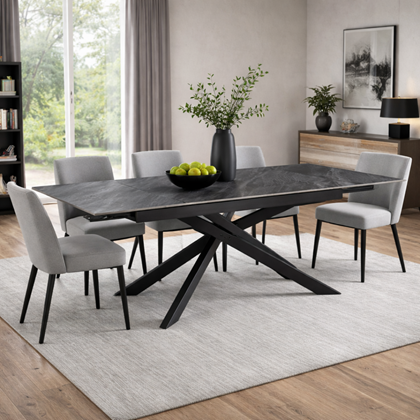 Extension Table – Ceramic Top & Black Frame 160 x (40+40) x 90 x 76 cm