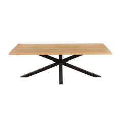 Rectangular Oak Veneer Dining Table with Black Metal Cross Legs – 220 cm