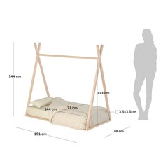 Solid Ash Tipi Bed 70 x 140 cm