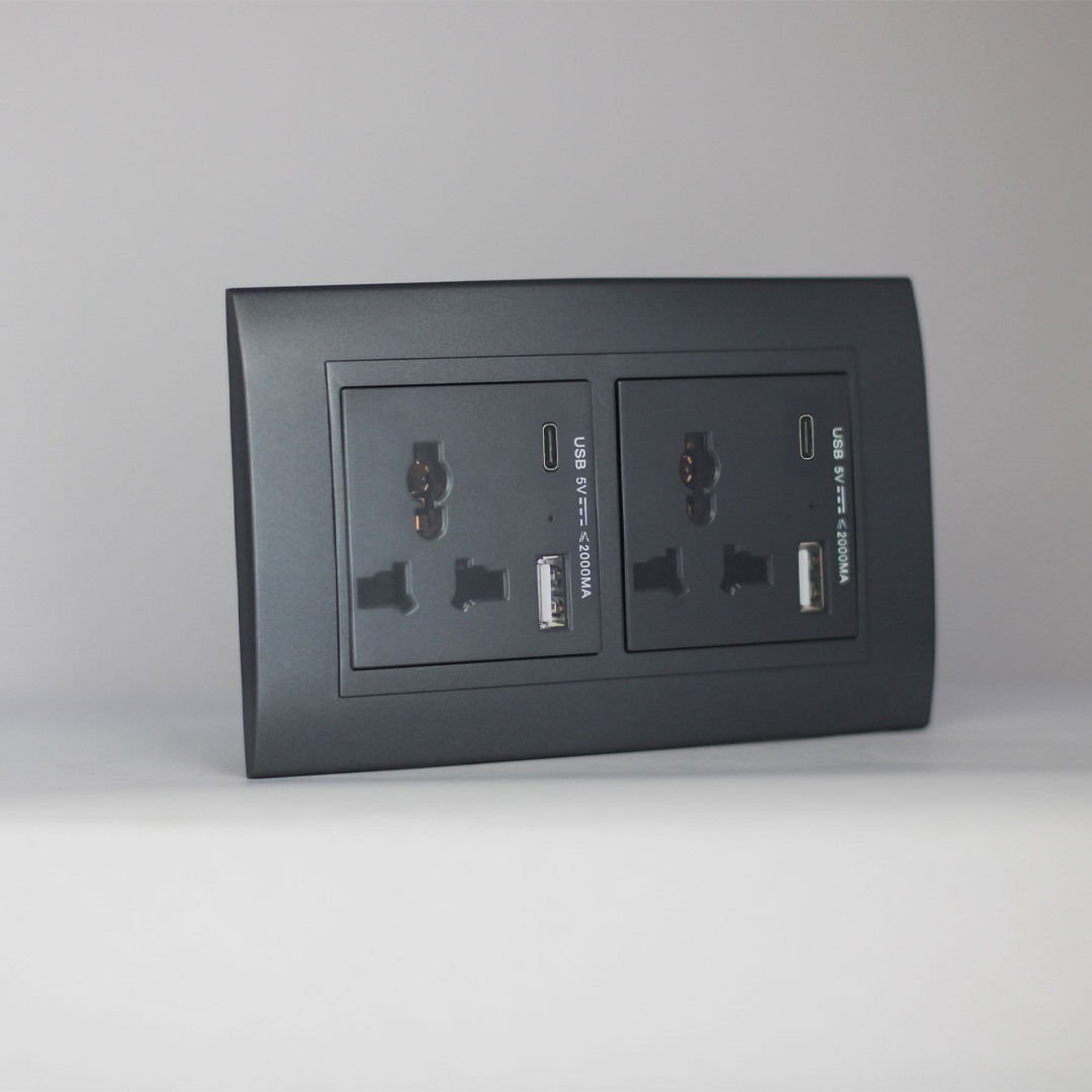 2 Gang 13AMP Socket USB-C Grey Matte Series