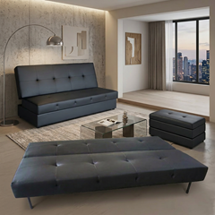 Sofa Bed in Black Faux Leather