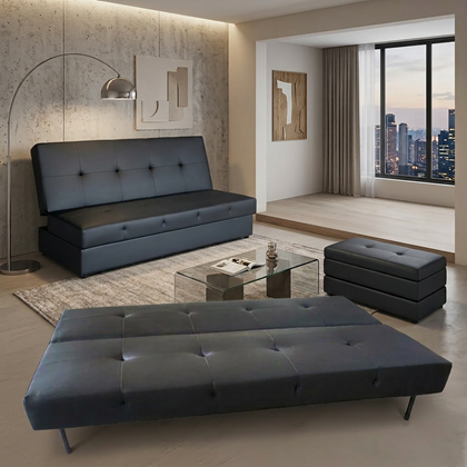 Sofa Bed in Black Faux Leather