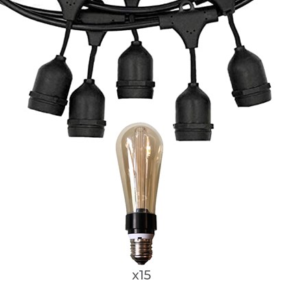 String light with 15 holders plus 15 Filament LED bulbs