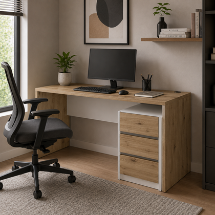 Harisson 3 Drawer Desk – Artisan Oak & Matt White