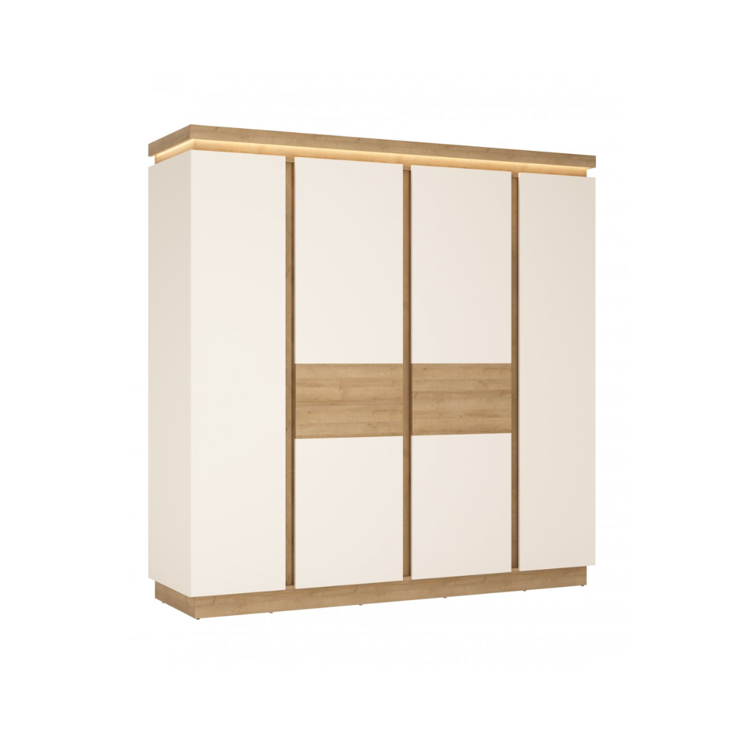 4 Doors Wardrobe – Riviera Oak Light & White High Gloss