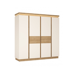 4 Doors Wardrobe – Riviera Oak Light & White High Gloss