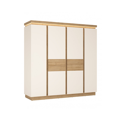 4 Doors Wardrobe – Riviera Oak Light & White High Gloss
