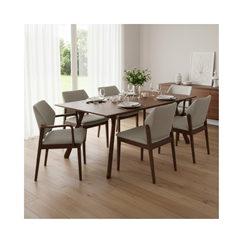 Walnut Table With Dining Chair – Grey & Walnut