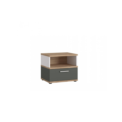 Bedside Table 1S – White/Oak/Grey Graphite
