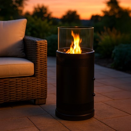 Round Fire Pit With Glass Top In Matt Black