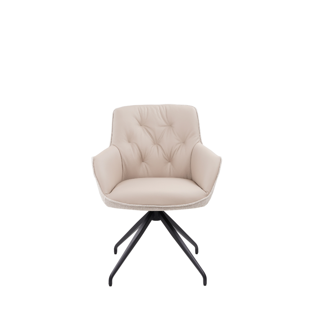 Swivel Dining Chair – Leather & Fabric Light Grey
