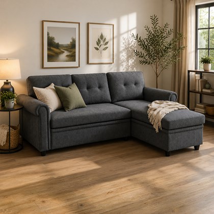 Reversible Corner Pullout Sofa Bed 3 Seater – Dark Grey