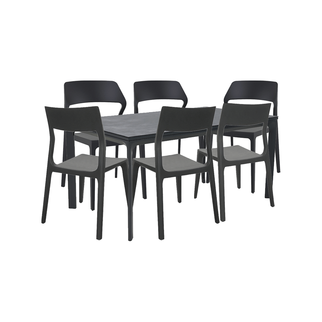 Dining Table Set of 7 - Gray & Black